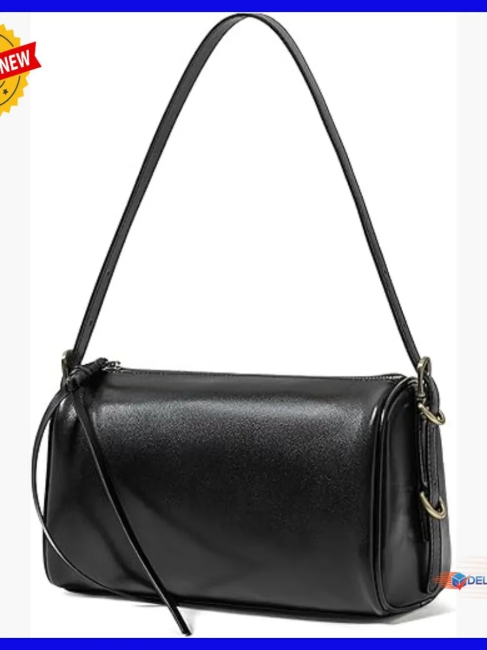 Genuine Leather Crossbody Barrel Hobo Bag Adjustable Strap Travel Purse